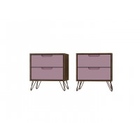 Manhattan Comfort 2-102GMC6 Rockefeller 2-Drawer Nature and Rose Pink Nightstand (Set of 2)